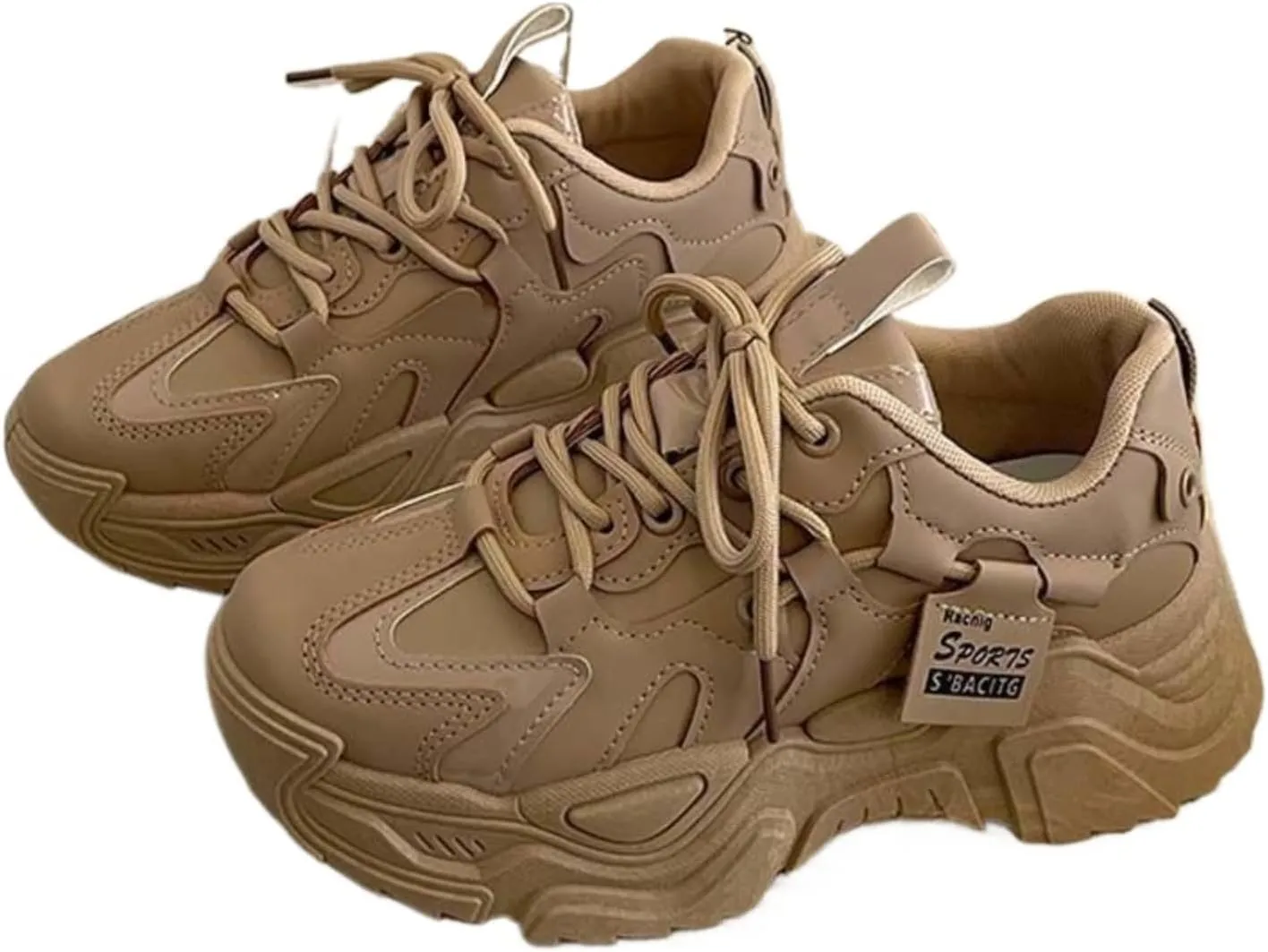 Women's 2025 Chunky Platform Sneakers Height Boost Soft PU Casual Shoes with Cushioned Insole, Breathable Lace-Up Low-Top Fashion Sneakers for Spring/Fall