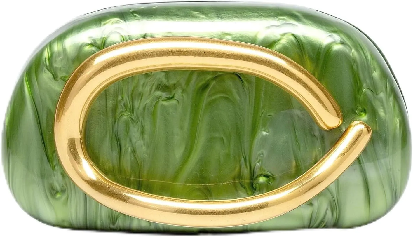 Women's Acrylic Evening Clutch-Metal Handle Evening Bag Trendy Ladies Shoulder Crossbody Purse