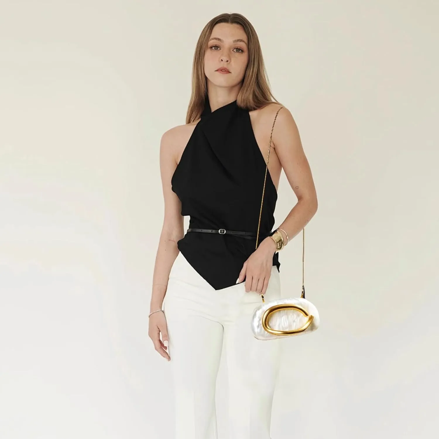 Women's Acrylic Evening Clutch-Metal Handle Evening Bag Trendy Ladies Shoulder Crossbody Purse
