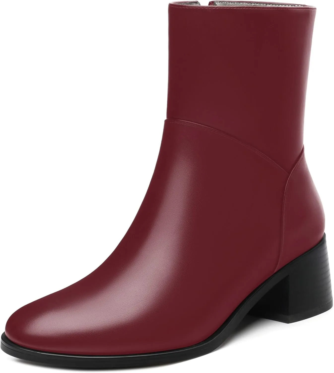 Women's Ada Fashion Round Toe Ankle Boots, Low Chunky Heel Side Zipper Short Boots, Fall and Winter Dating Office Commuter Boots Shoes