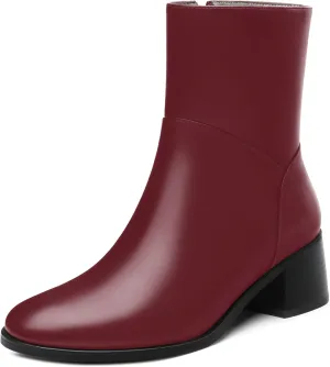 Women's Ada Fashion Round Toe Ankle Boots, Low Chunky Heel Side Zipper Short Boots, Fall and Winter Dating Office Commuter Boots Shoes
