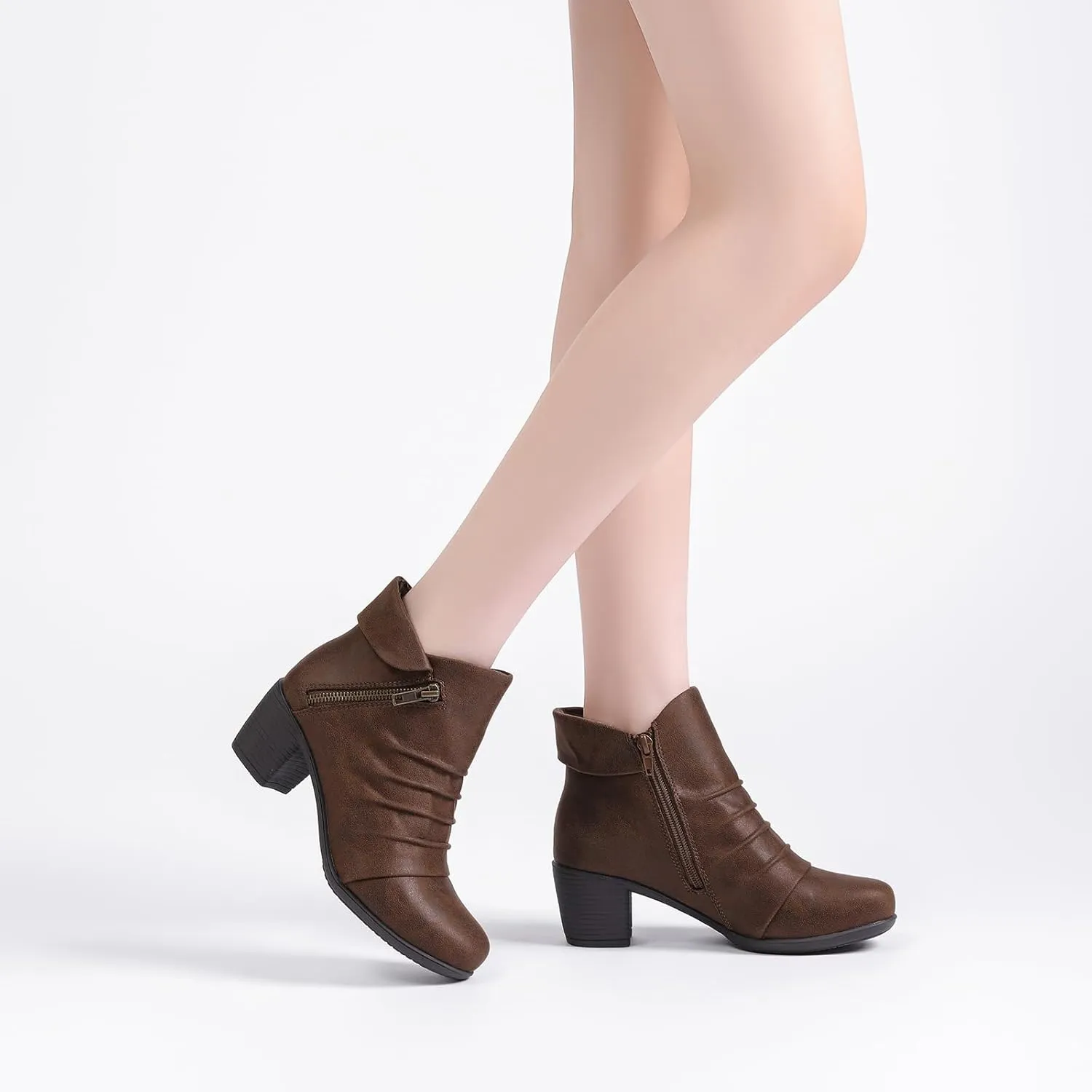 Women's Ankle Boots Casual Fashion Ladies Chunky Heeled Booties Comfortable Low Mid Heel Round Closed Toe Fall Winter Boots for Women.