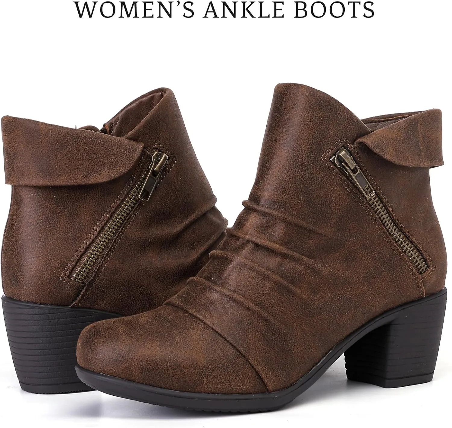 Women's Ankle Boots Casual Fashion Ladies Chunky Heeled Booties Comfortable Low Mid Heel Round Closed Toe Fall Winter Boots for Women.