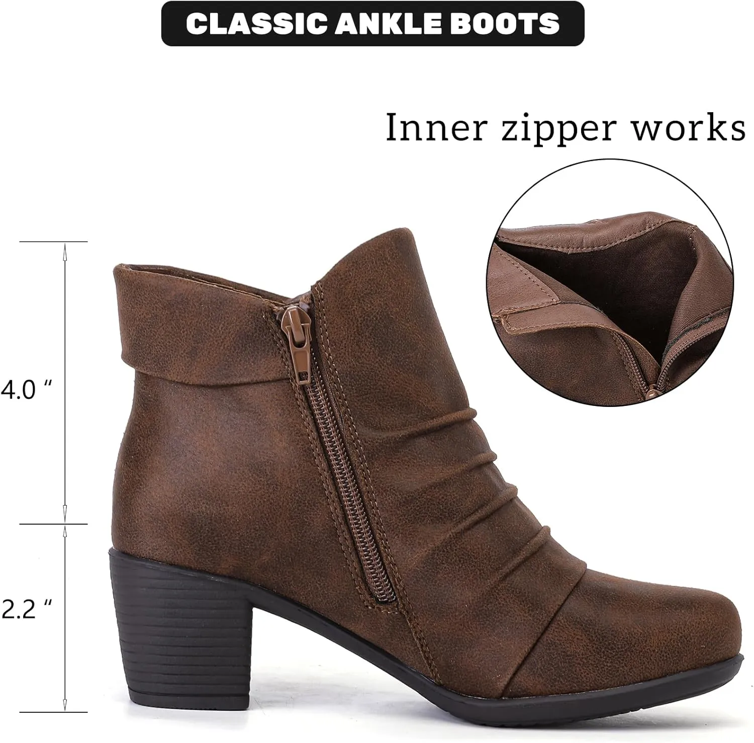 Women's Ankle Boots Casual Fashion Ladies Chunky Heeled Booties Comfortable Low Mid Heel Round Closed Toe Fall Winter Boots for Women.