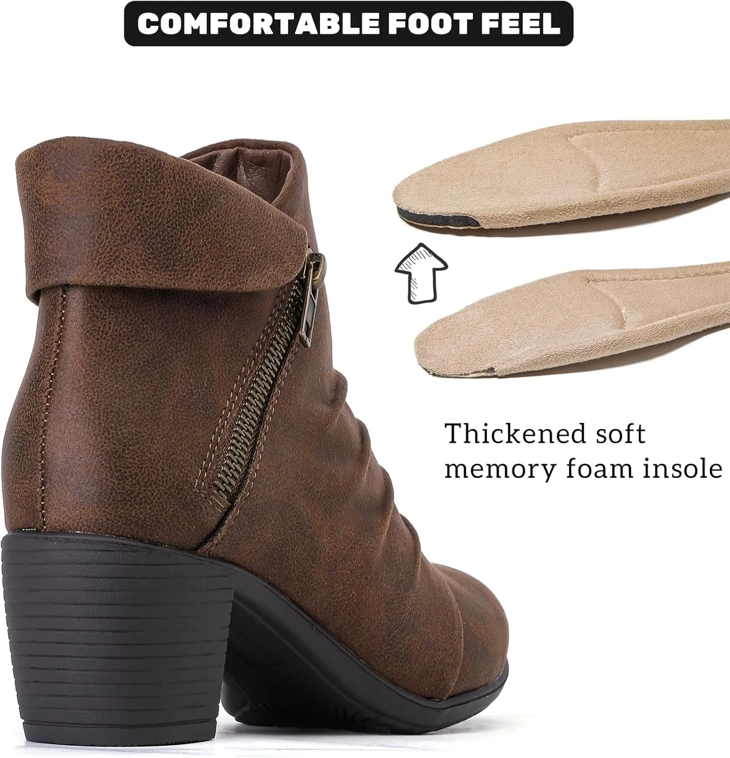 Women's Ankle Boots Casual Fashion Ladies Chunky Heeled Booties Comfortable Low Mid Heel Round Closed Toe Fall Winter Boots for Women.