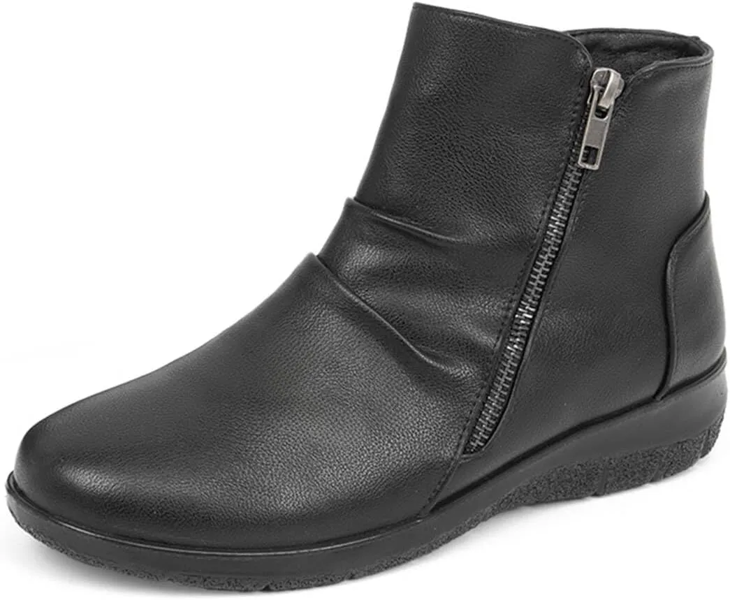 Women's Ankle Boots Comfortable Round Toe Low Heel Anti-slip Zipper Booties
