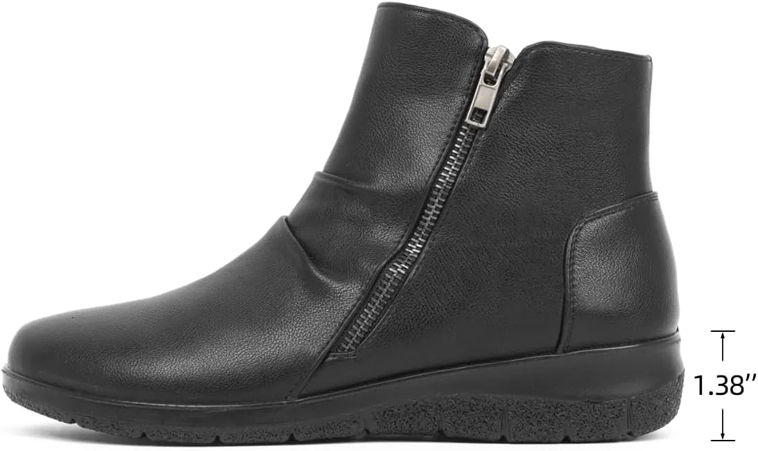 Women's Ankle Boots Comfortable Round Toe Low Heel Anti-slip Zipper Booties