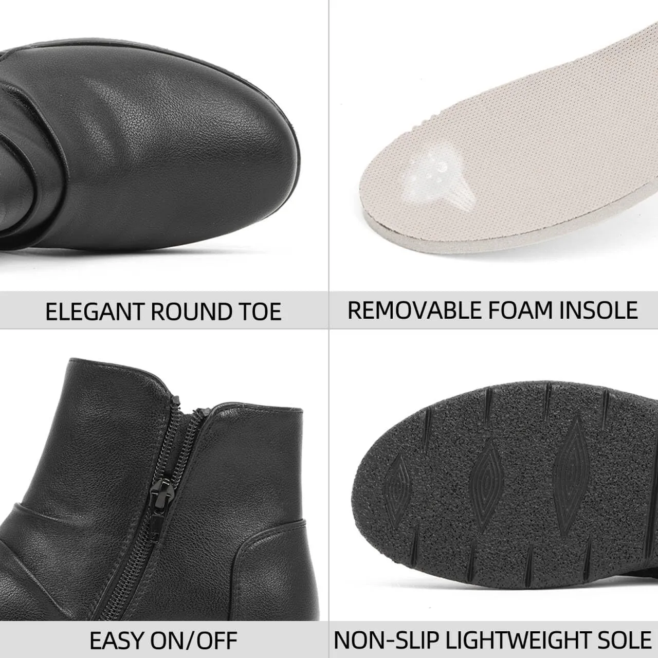 Women's Ankle Boots Comfortable Round Toe Low Heel Anti-slip Zipper Booties
