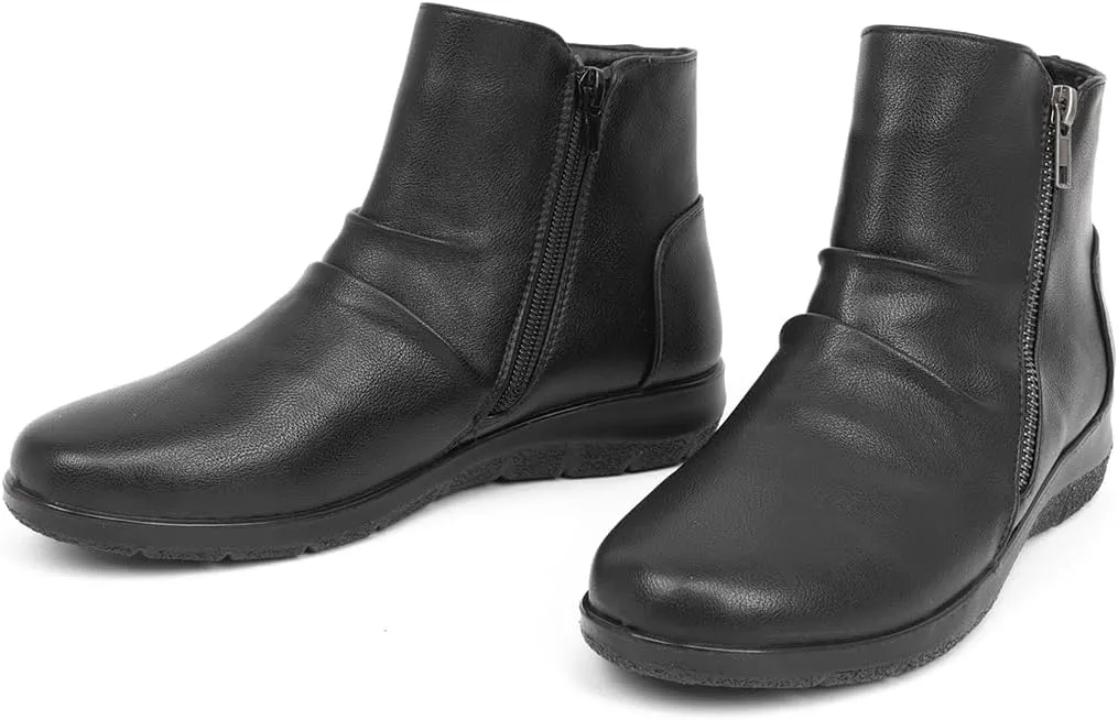 Women's Ankle Boots Comfortable Round Toe Low Heel Anti-slip Zipper Booties