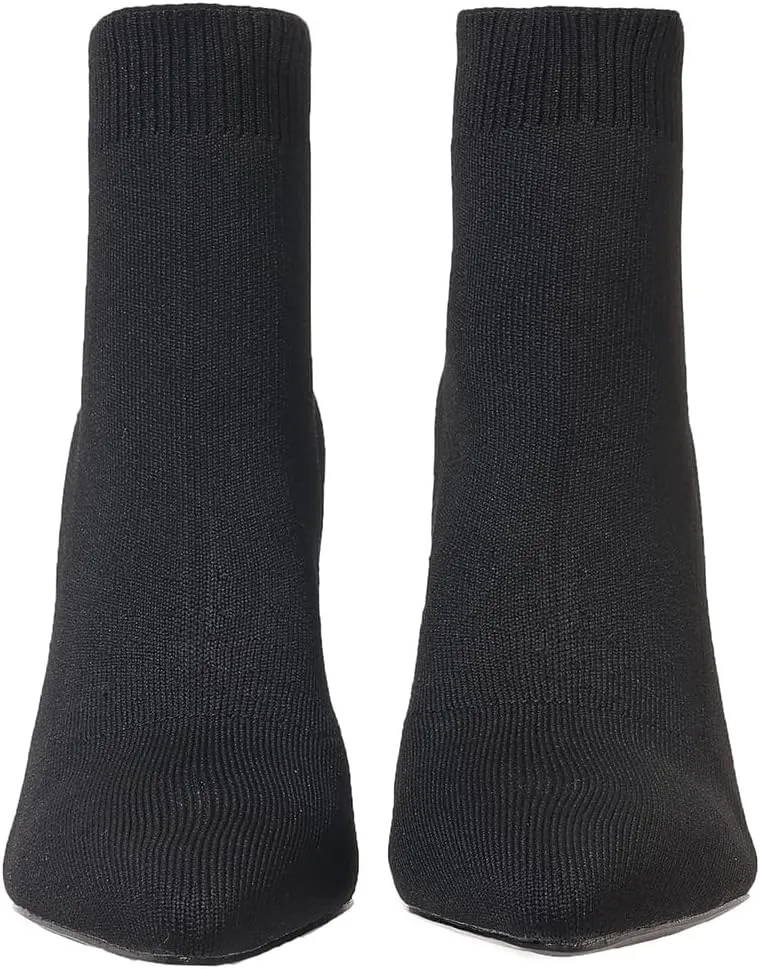 Women's Ankle Boots Stretch Elastic Knit Pointed Toe Stiletto Heel Breathable Fashion Sock Booties