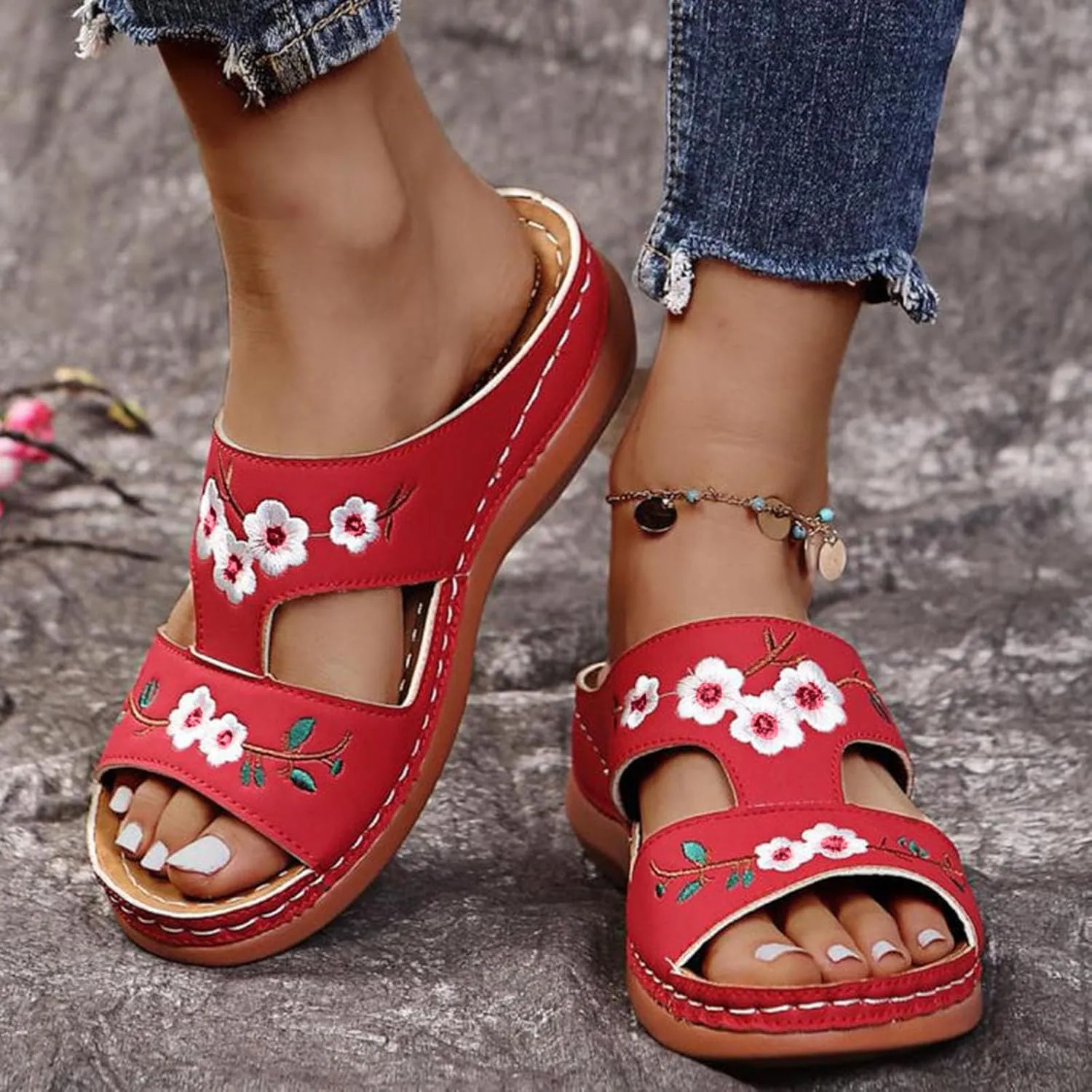 Women's Arch Support Flip Flops, Comfortable Orthopedic Sandals Dressy Summer Orthotic Thong Sandals Ladies Slip on Slides for Walking Beach Vacation