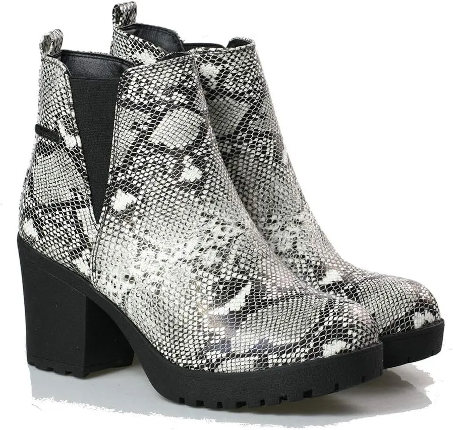 Women’s Block Chunky Heel Ankle Booties Slip on Platform Boots Zipper up High Heel Chelsea Boots