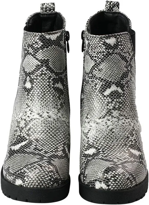 Women’s Block Chunky Heel Ankle Booties Slip on Platform Boots Zipper up High Heel Chelsea Boots