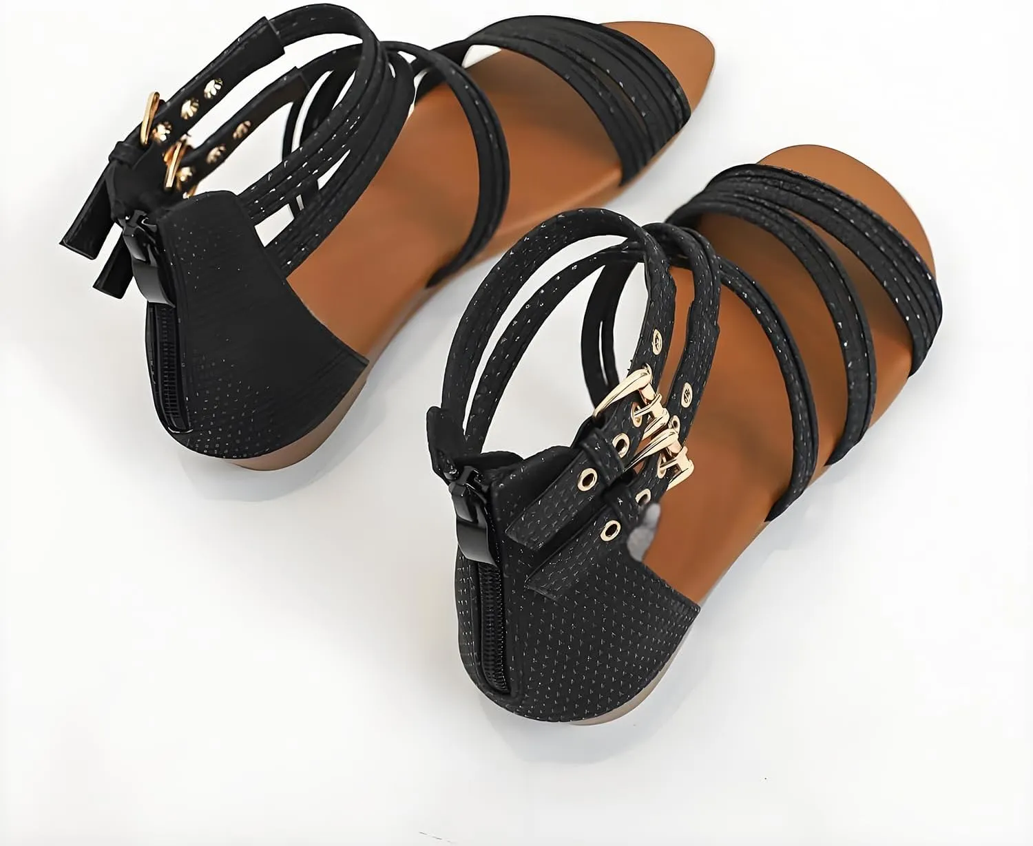 Women's Boho Chic Strappy Sandals - Adjustable Summer Sandals with Flat Sole | Comfortable Casual Beach Sandals for Women, Lightweight Bohemian Walking Shoes