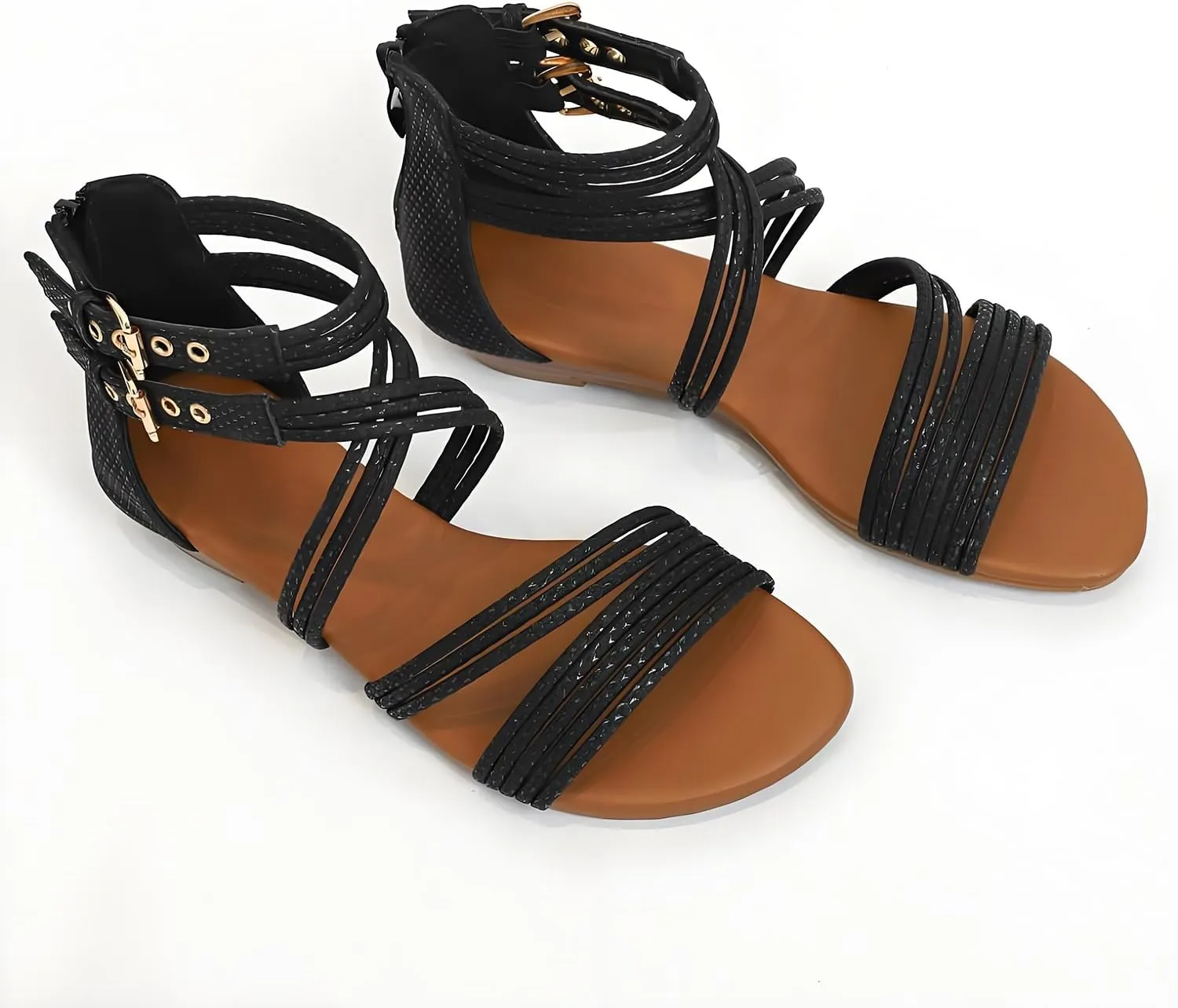 Women's Boho Chic Strappy Sandals - Adjustable Summer Sandals with Flat Sole | Comfortable Casual Beach Sandals for Women, Lightweight Bohemian Walking Shoes