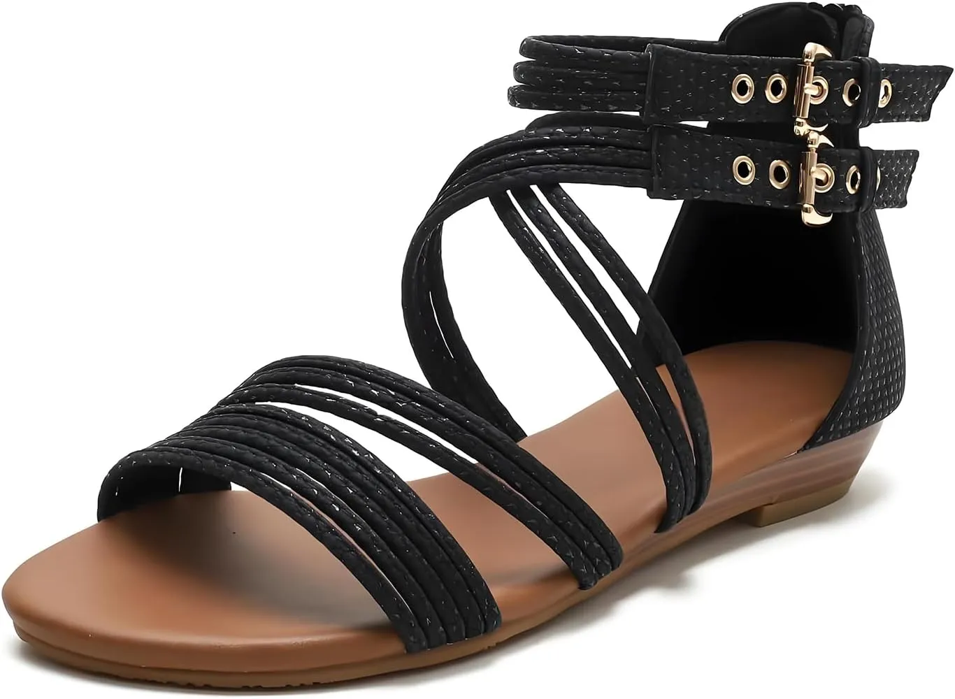 Women's Boho Chic Strappy Sandals - Adjustable Summer Sandals with Flat Sole | Comfortable Casual Beach Sandals for Women, Lightweight Bohemian Walking Shoes