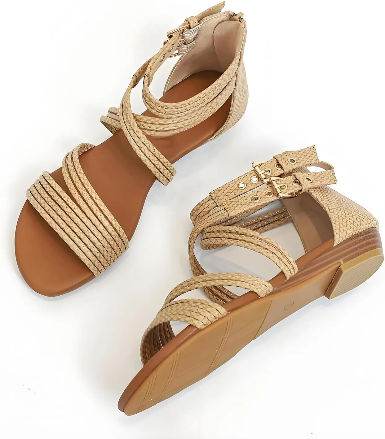 Women's Boho Chic Strappy Sandals - Adjustable Summer Sandals with Flat Sole | Comfortable Casual Beach Sandals for Women, Lightweight Bohemian Walking Shoes