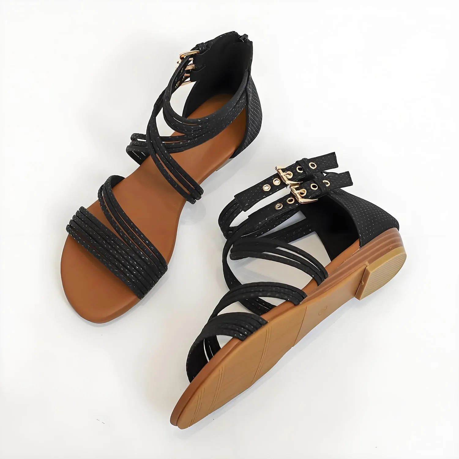 Women's Boho Chic Strappy Sandals - Adjustable Summer Sandals with Flat Sole | Comfortable Casual Beach Sandals for Women, Lightweight Bohemian Walking Shoes