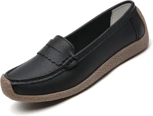 Women's Casual Soft Genuine Leather Flats Shoes Comfortable Penny Loafers Slip-Ons Softsole Driving Walking Moccasins Boat Shoes