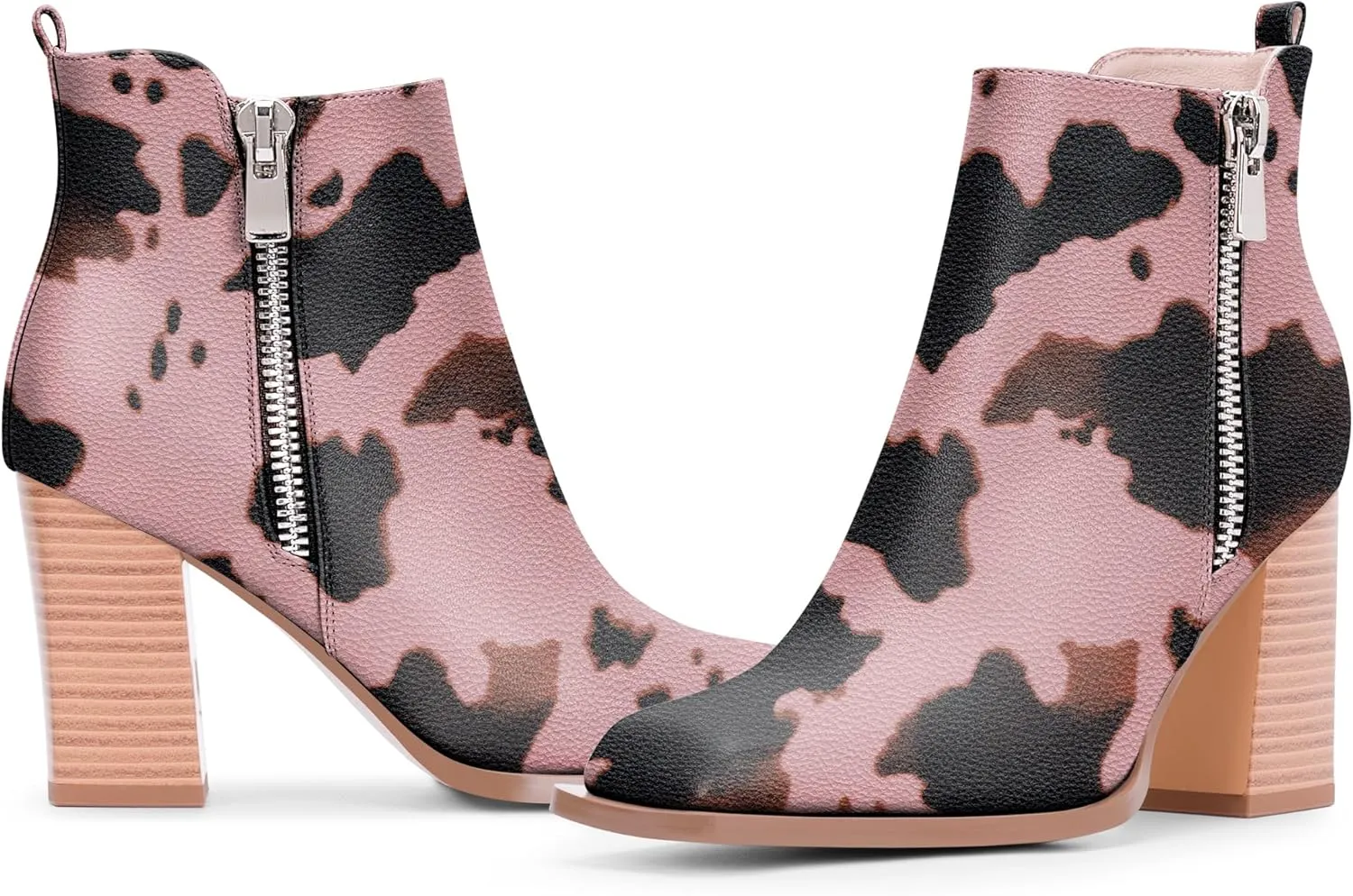 Women's Chunky High Heel Ankle Boots Side Zipper Square Toe Dress Booties