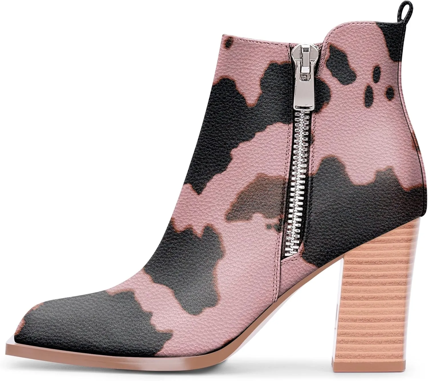 Women's Chunky High Heel Ankle Boots Side Zipper Square Toe Dress Booties
