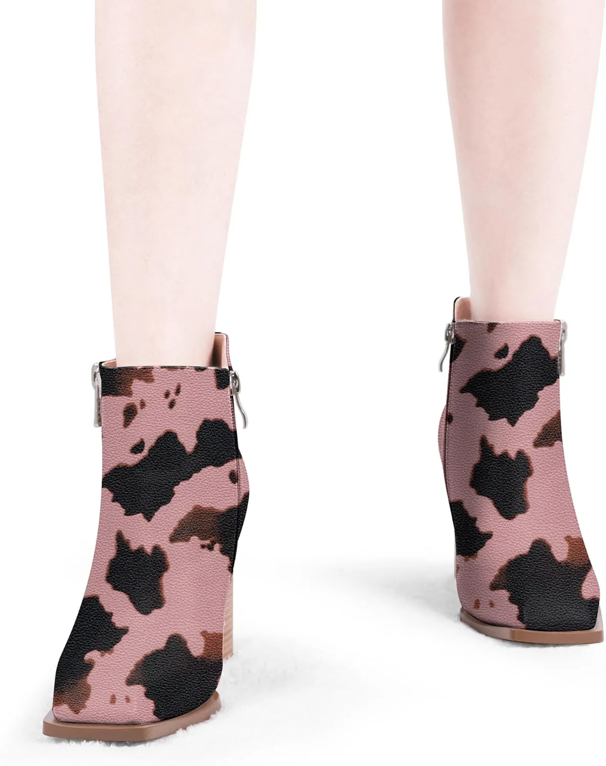 Women's Chunky High Heel Ankle Boots Side Zipper Square Toe Dress Booties