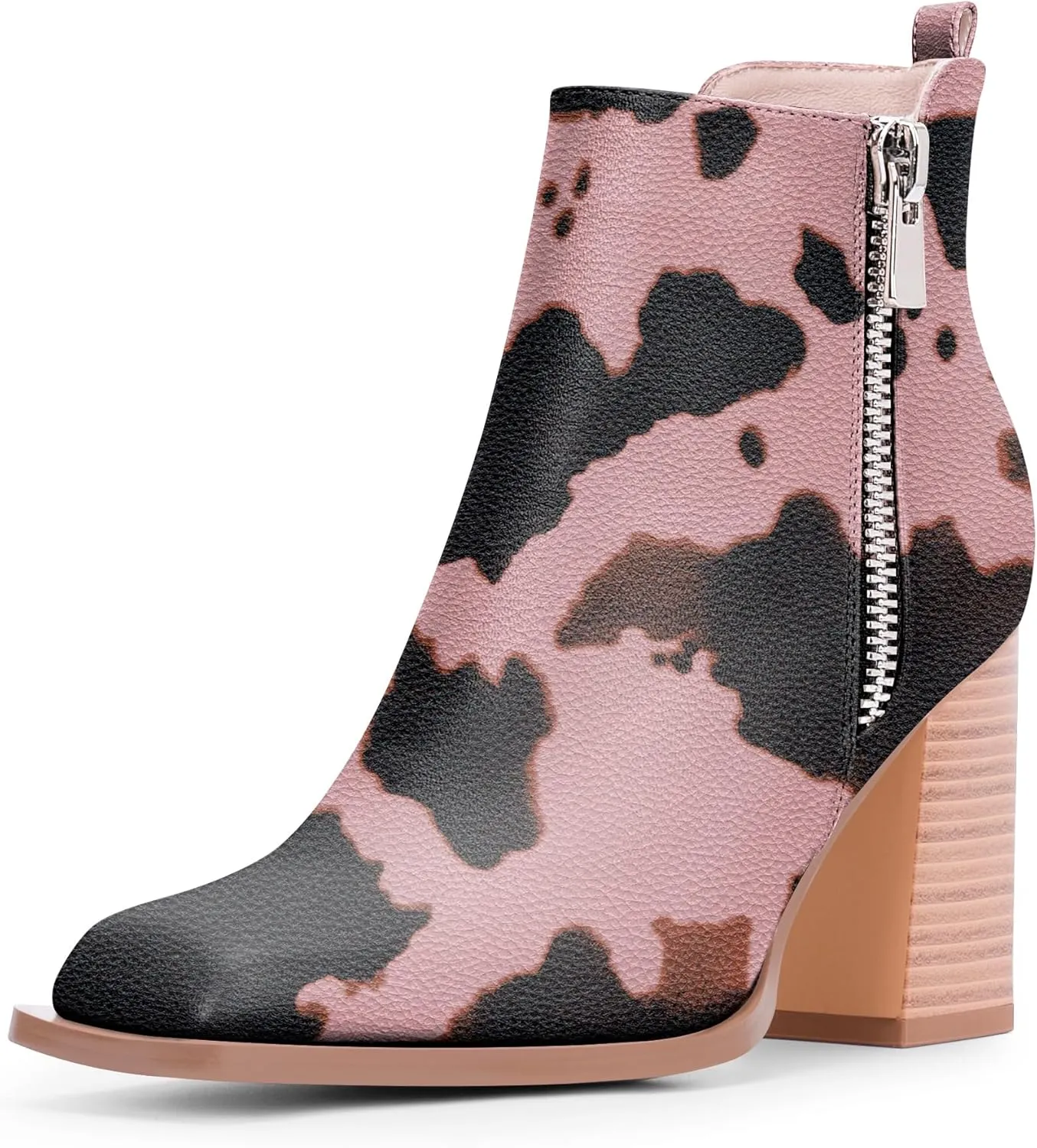 Women's Chunky High Heel Ankle Boots Side Zipper Square Toe Dress Booties