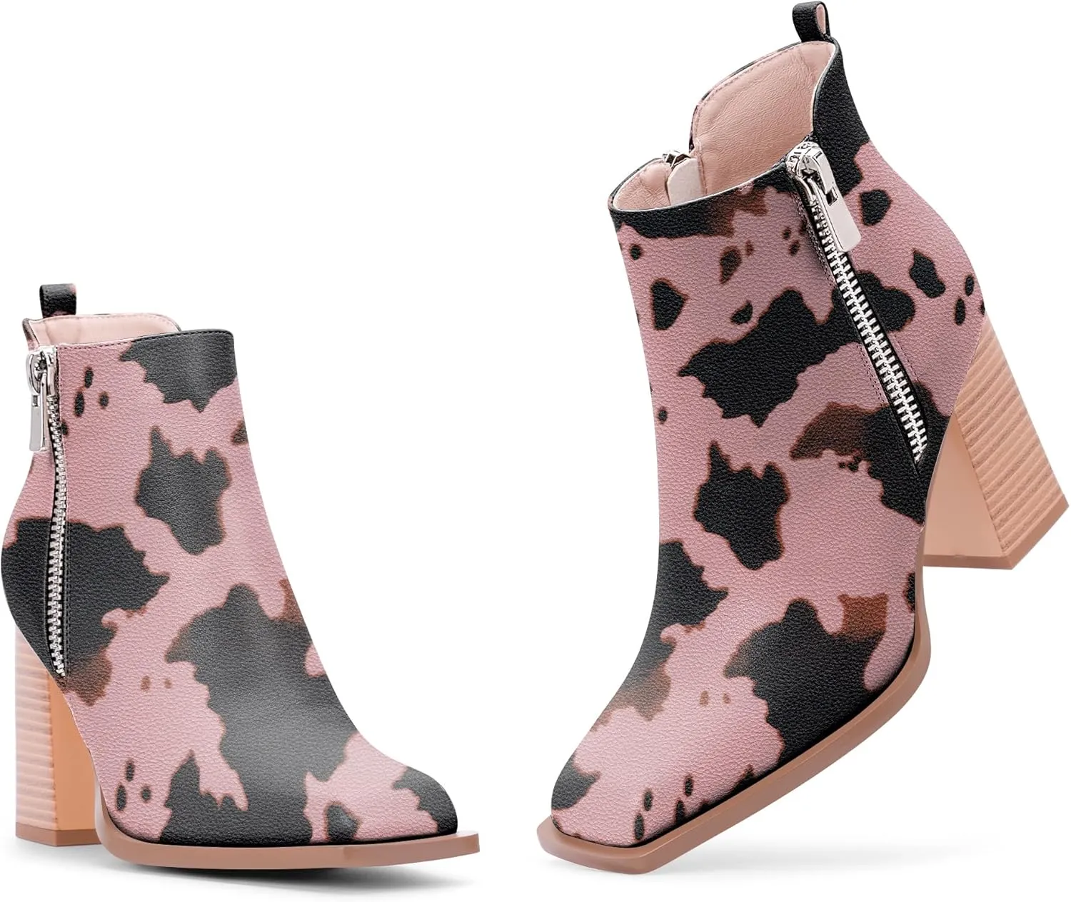 Women's Chunky High Heel Ankle Boots Side Zipper Square Toe Dress Booties