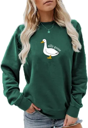 Womens Crewneck Funny Cute Silly Goose Sweatshirt Xmas Pullover Sweatshirt Christmas Sweater