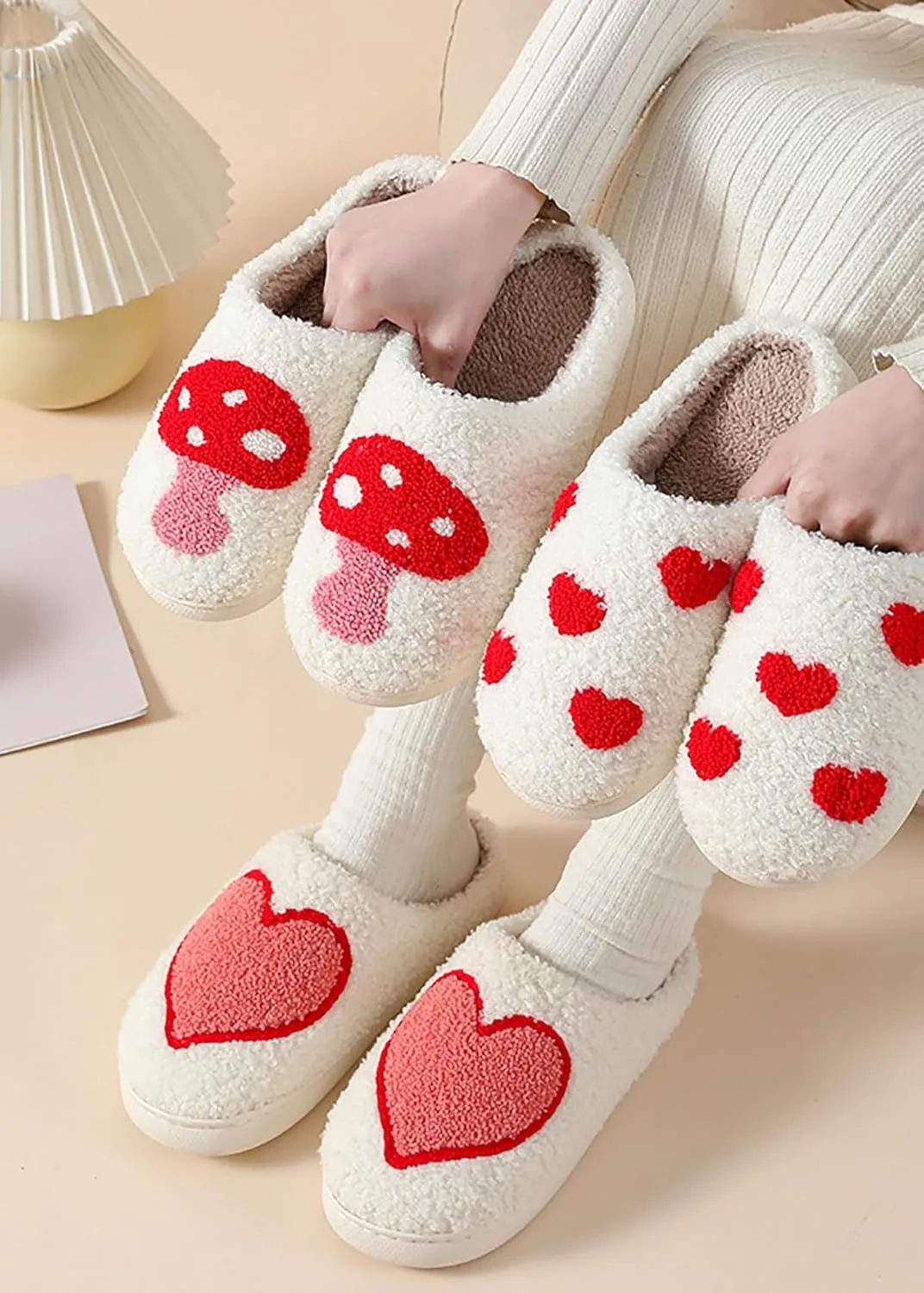 Women's Cute Strawberry Cherry Mushroom Cartoon Animal Cat Slippers - Cowboy Hat Boots - Happy Face Memory Foam Fluffy Cloud Indoor Household Couple Slippers