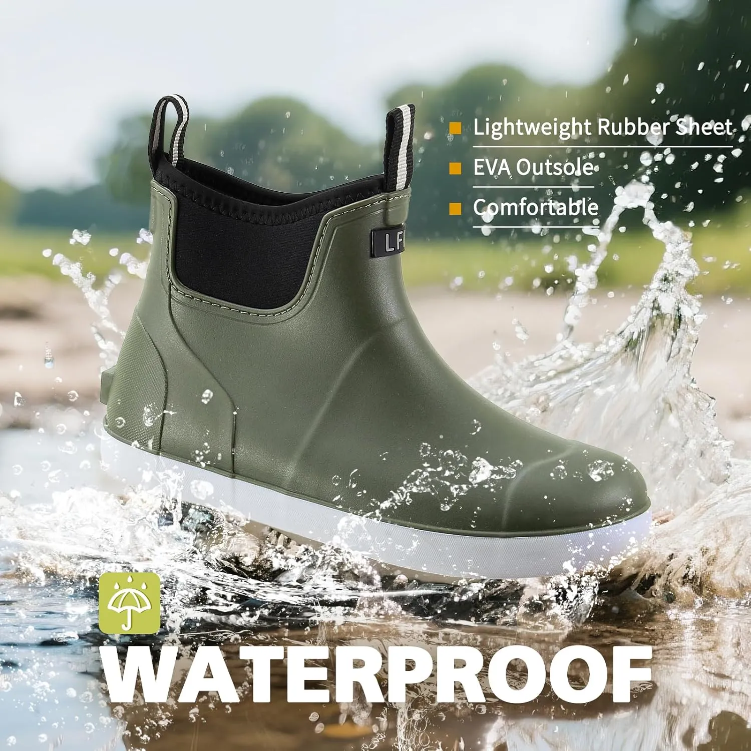 Women's Deck Boots, Waterproof Ankle Rain Boots with Anti-Slip Traction, Rubber Garden & Fishing Boots for Boating, Camping, Farming & Outdoor Work