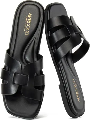 Women's Flat Sandals Casual Slip On Cross Band Sandals for Women Summer Dressy Slide Beach Sandal