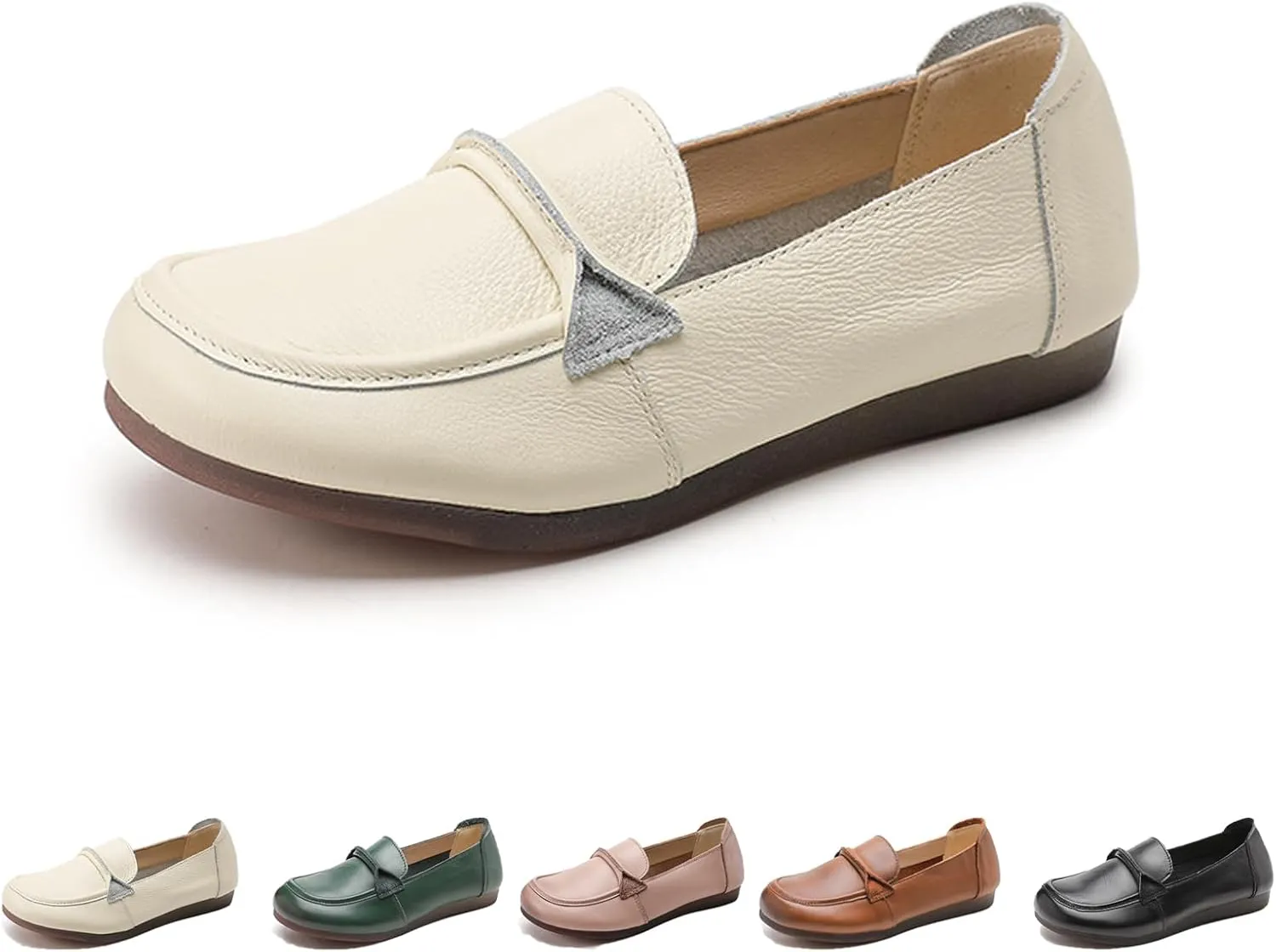 Women's Genuine Leather Slip-On Penny Loafers,Classic Round Toe Casual Walking Moccasin Flats,Comfortable Soft Sole Non-Slip Driving Work Shoes
