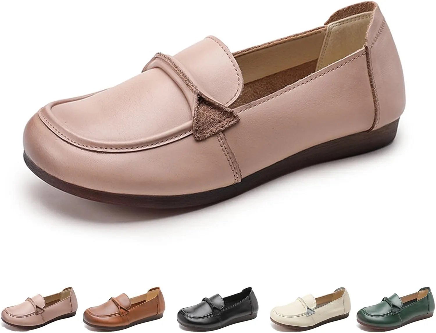 Women's Genuine Leather Slip-On Penny Loafers,Classic Round Toe Casual Walking Moccasin Flats,Comfortable Soft Sole Non-Slip Driving Work Shoes