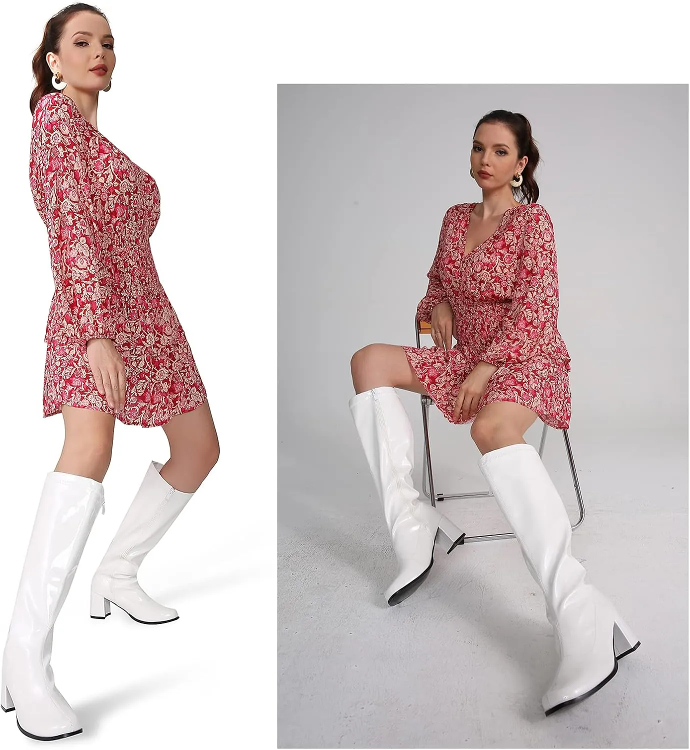 Women's Go Go Boots Over The Knee Block Heel Zipper Boot