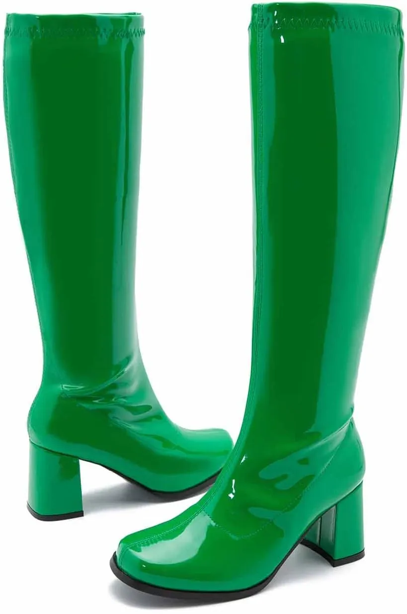 Women's Go Go Boots Over The Knee Block Heel Zipper Boot