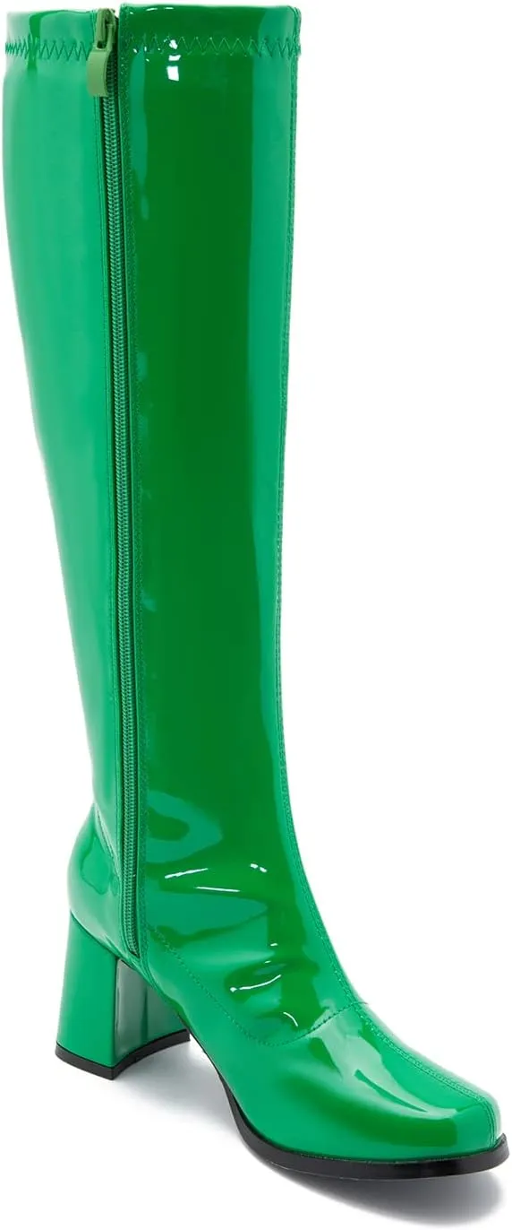 Women's Go Go Boots Over The Knee Block Heel Zipper Boot