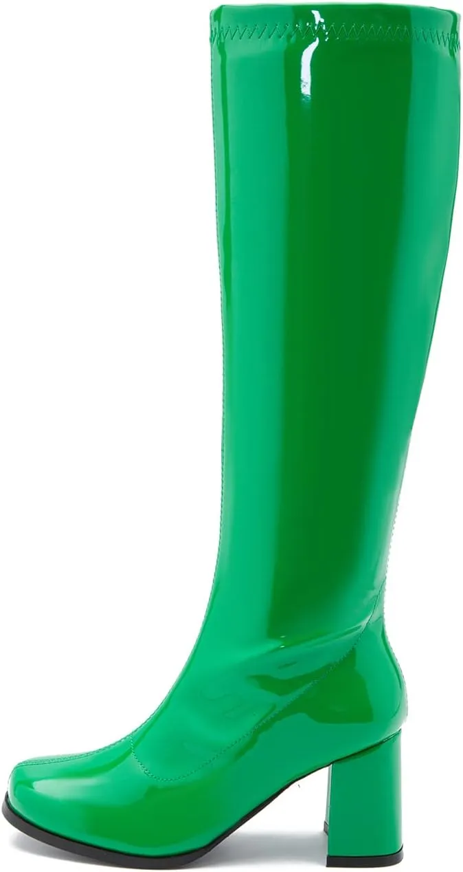 Women's Go Go Boots Over The Knee Block Heel Zipper Boot