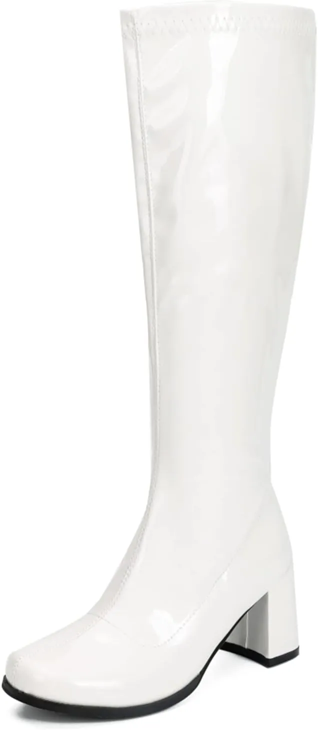 Women's Go Go Boots Over The Knee Block Heel Zipper Boot