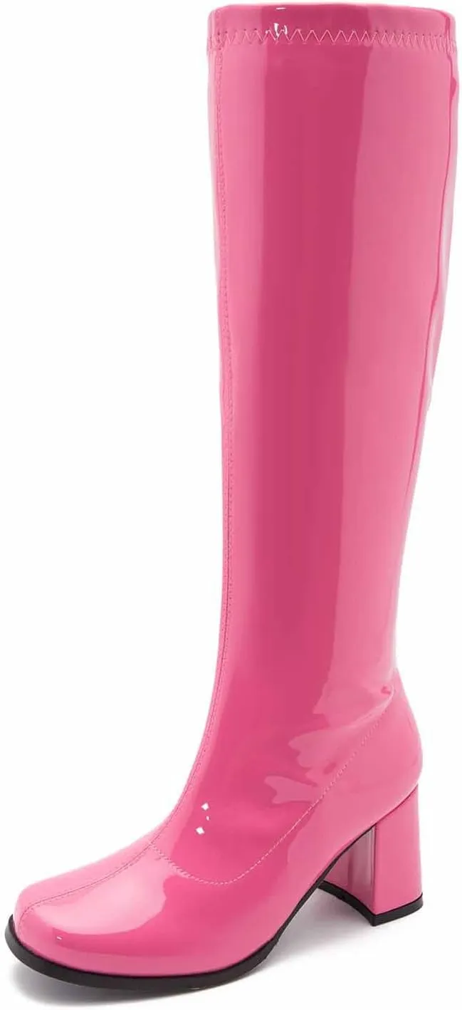 Women's Go Go Boots Over The Knee Block Heel Zipper Boot
