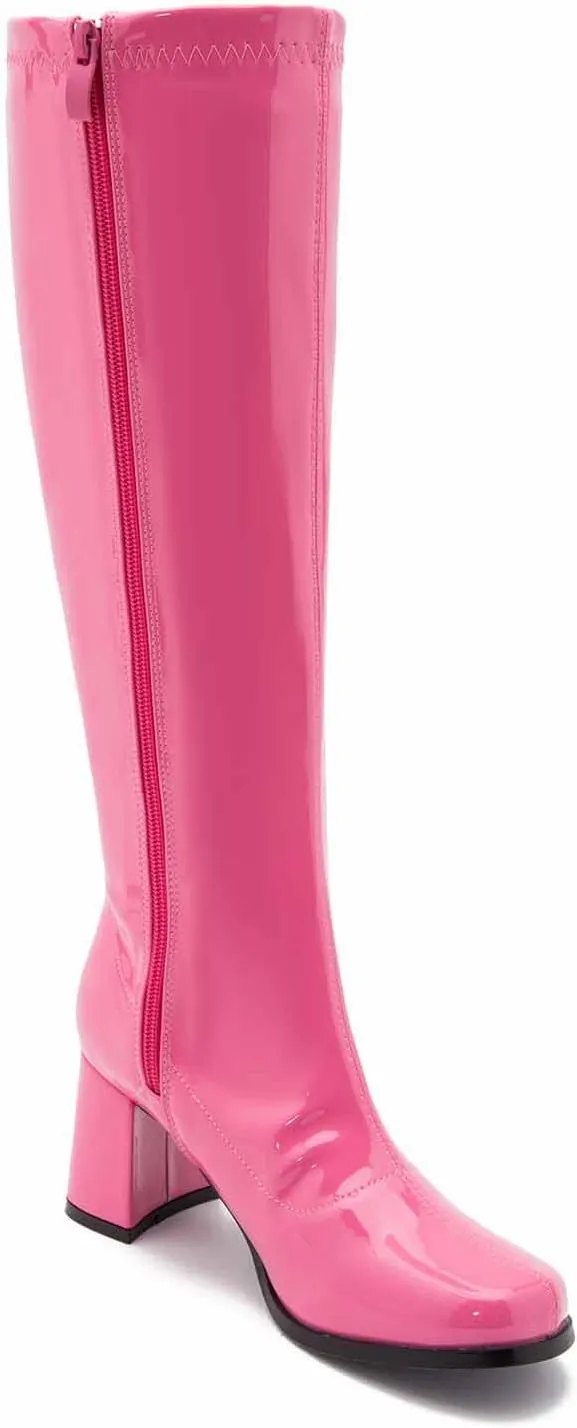 Women's Go Go Boots Over The Knee Block Heel Zipper Boot