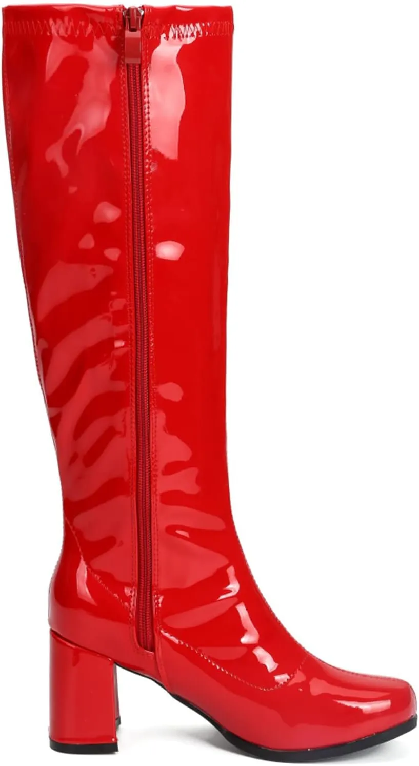 Women's Go Go Boots Over The Knee Block Heel Zipper Boot
