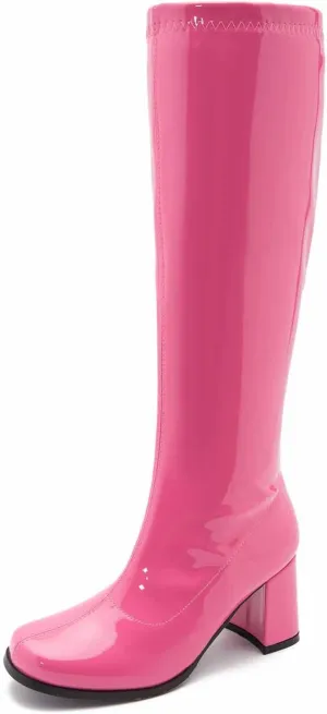 Women's Go Go Boots Over The Knee Block Heel Zipper Boot