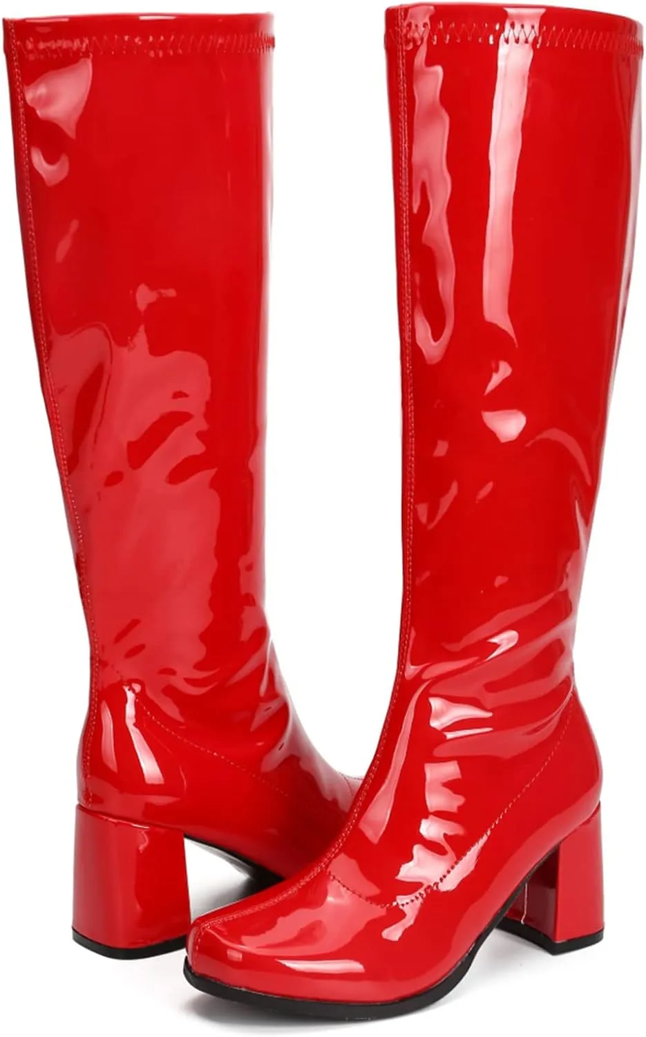 Women's Go Go Boots Over The Knee Block Heel Zipper Boot