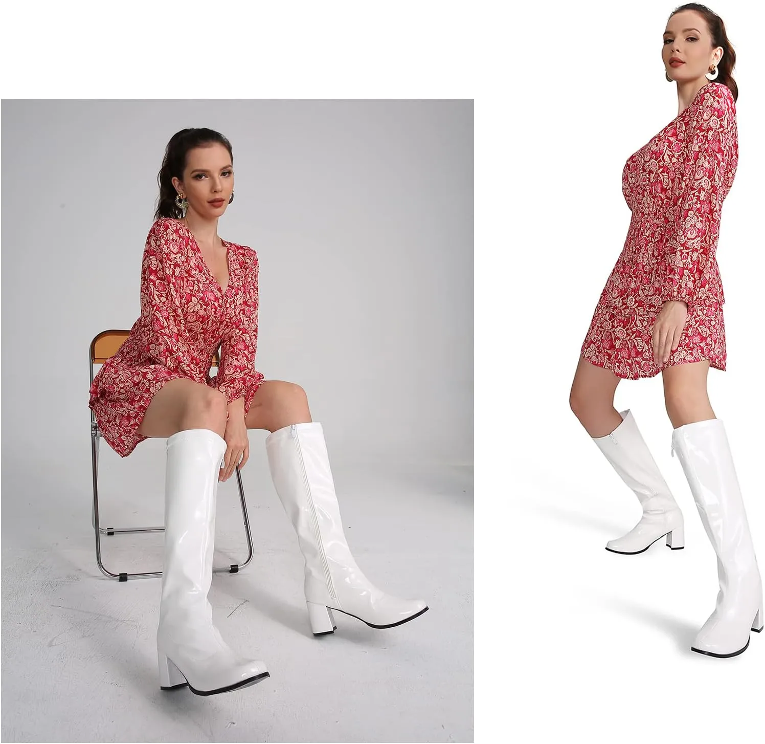 Women's Go Go Boots Over The Knee Block Heel Zipper Boot