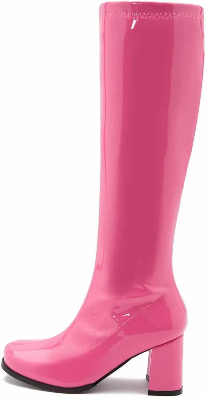 Women's Go Go Boots Over The Knee Block Heel Zipper Boot