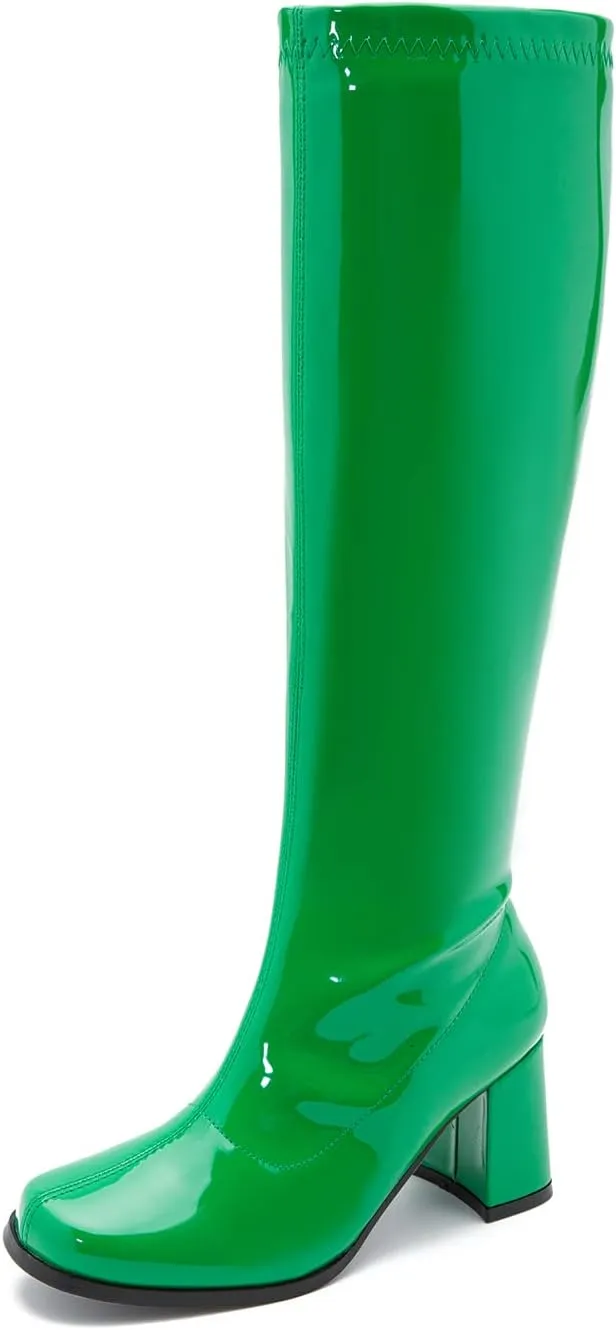 Women's Go Go Boots Over The Knee Block Heel Zipper Boot