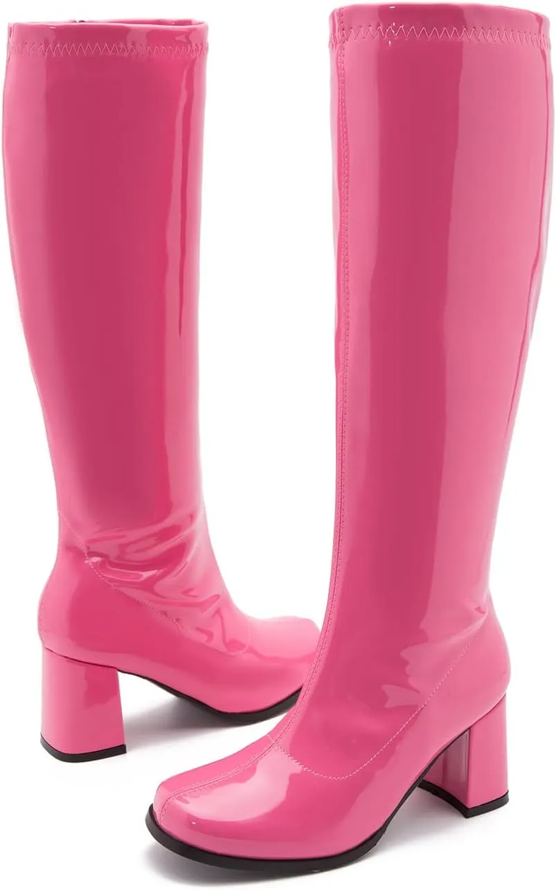 Women's Go Go Boots Over The Knee Block Heel Zipper Boot
