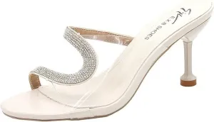 Women's Heeled Sandals Transparent Stiletto Mules Open Toe Slip on Dress Rhinestones Comfortable Slides Platform Sandal Fish Mouth Slippers High Sexy Block Heels Wedding Shoes for Party Daily Wear