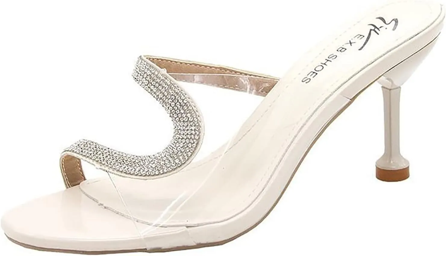 Women's Heeled Sandals Transparent Stiletto Mules Open Toe Slip on Dress Rhinestones Comfortable Slides Platform Sandal Fish Mouth Slippers High Sexy Block Heels Wedding Shoes for Party Daily Wear